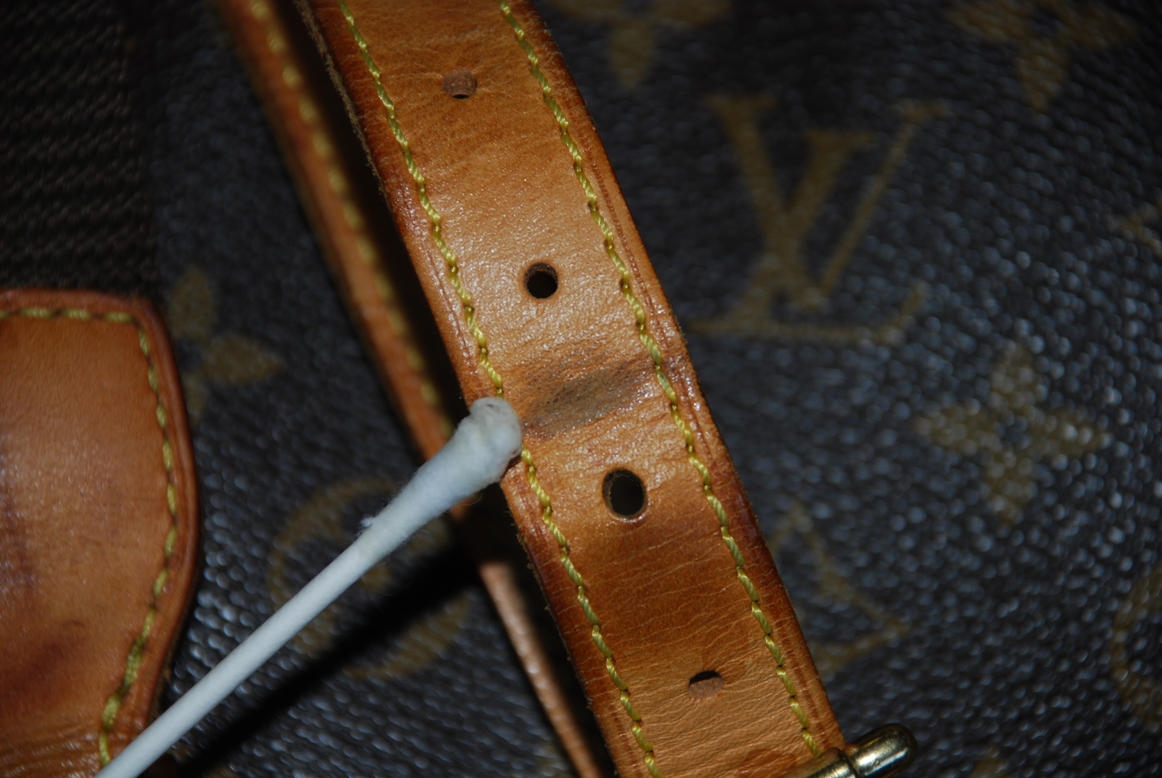 Louis Vuitton - Repair Surface Damaged Louis Vachetta leather from scuffing with a Magic Eraser.